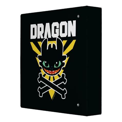 Toothless Dragon Cross Bones Hazard Icon 3 Ring Binder Ad