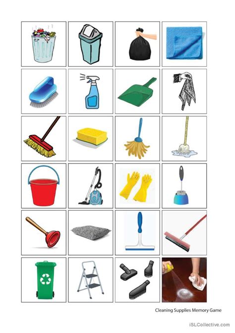 Cleaning Supplies Memory Game Pictio English ESL Worksheets Pdf Doc