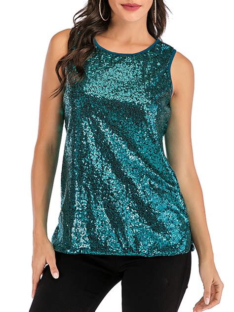 SAYFUT SAYFUT Women S Sleeveless Sequin Shirt Top Sparkle Shimmer