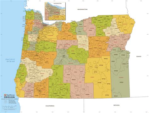 Oregon ZIP Code Map with Counties by MapSherpa - The Map Shop