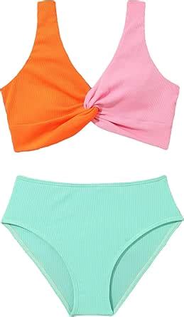 Amazon Shenhe Girl S Piece High Waisted Spaghetti Strap Swimsuit Bathing Suit Bikini Sets