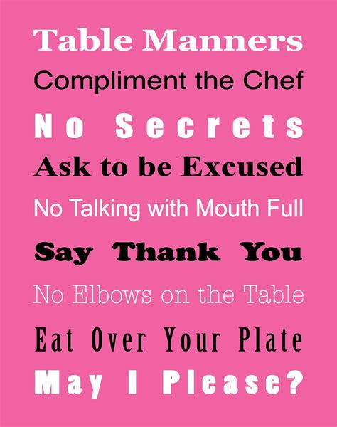 Basic Table Manners Free Printable True Aim