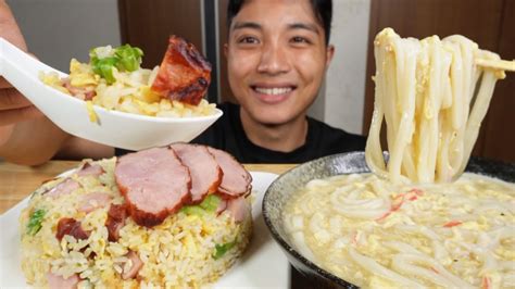 Asmr喋りbgmなしレタス焼豚チャーハン玉子うどんlettuce Pork Fried Riceegg Udon【eating