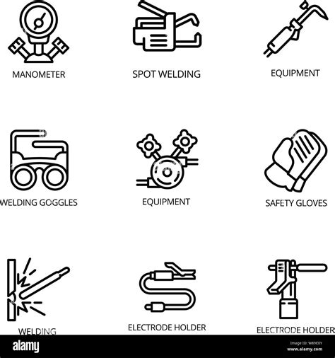 Welder Tools Icon Set Outline Set Of 9 Welder Tools Vector Icons For