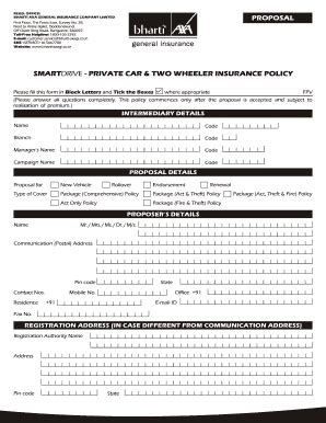 Fillable Online Private Car Two Wheeler Proposal Form New Cdr