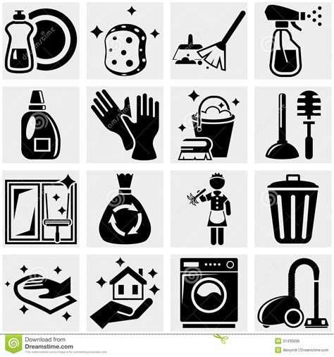 Cleaning Vector Icons Set On Gray Stock Vector Illustration Of Black