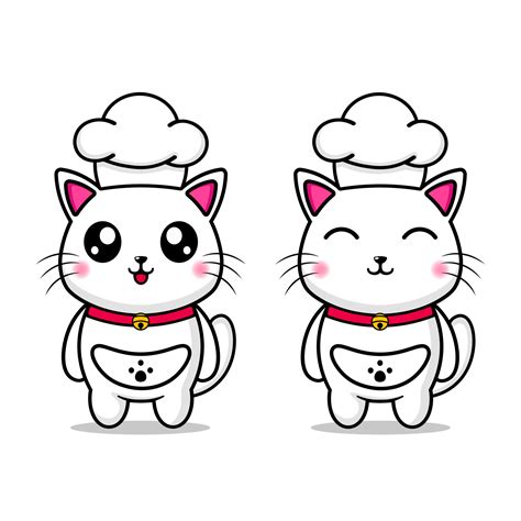 Cute Cat Wearing A Chef Hat Design Mascot Kawaii 13930483 Vector Art At