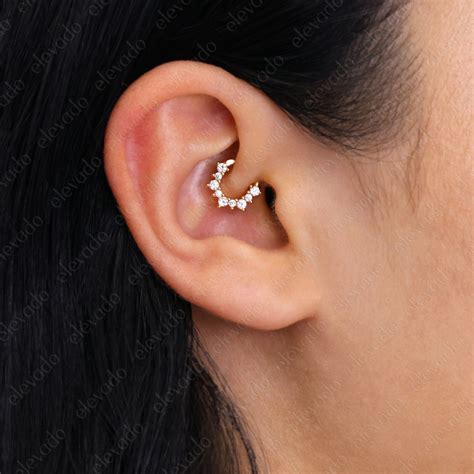 Paved Diamond Daith Hoop Earring Nose Ring Conch Hoop Hoop Earring 16g