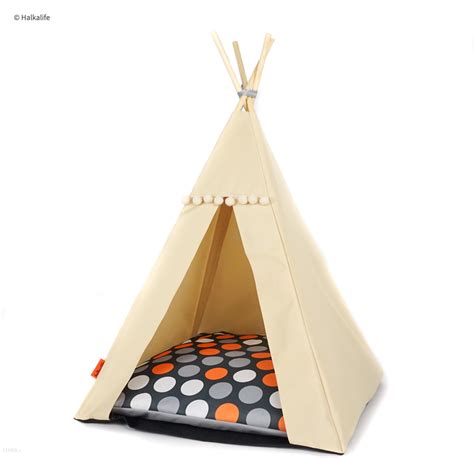 Halkalife Legowisko Tipi Pomarańczowe Grochy Beżowy M 55X55X82Cm Ceny