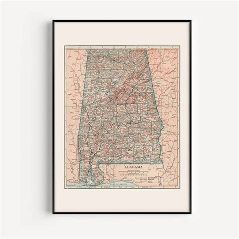 OLD ALABAMA MAP, Vintage Map of Alabama, Retro Map Wall Art, Gifts for ...