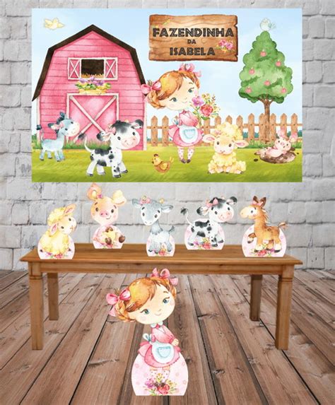 Kit Displays Painel Fazendinha Rosa Aquarela Elo7