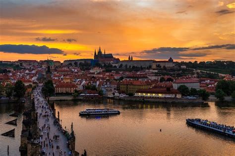 Charles Bridge Sunset Over Prague Castle To Do In Prague