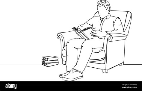 Continuous Single Line Drawing Of Man Sitting In Armchair Reading A