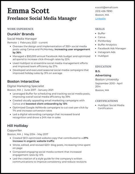 20 Social Media Manager Resume Examples For 2025