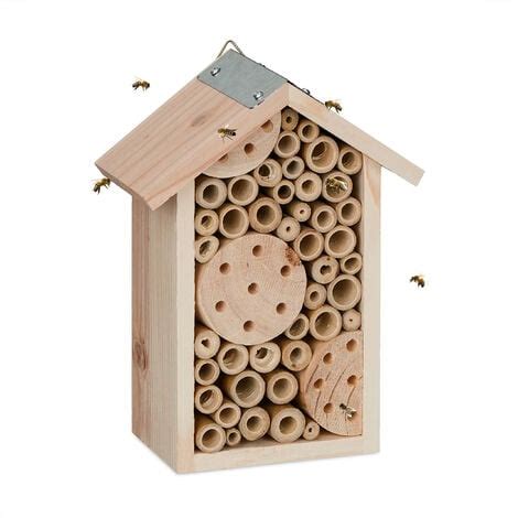 Relaxdays Bienenhotel Holz Insektenhotel Wildbienen Garten Balkon