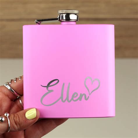 EBuyGB Pink Personalised Girls Stainless Steel 6 Oz Hip Flask Laser