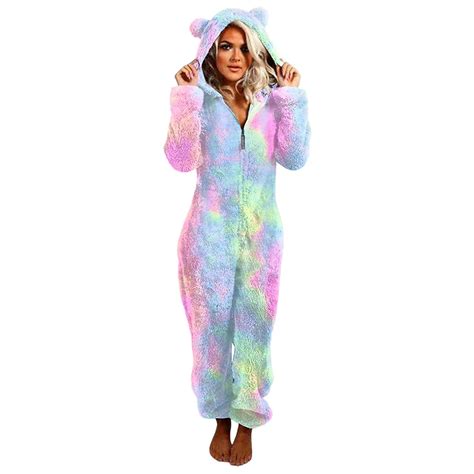 Moxiu Women Zip Up Hoodie Plush Long Sleeve Pajama Tie Dye Printed One