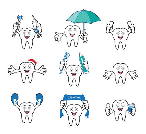 Happy Cartoon Smiling Tooth Set 8937868 Vector Art At Vecteezy