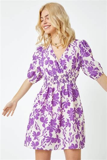 White Floral Puff Sleeve Cotton Dress Roman Uk