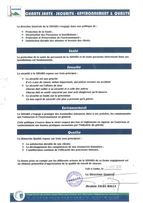 Charte Sécurité Environnement Qualité National Refining Company