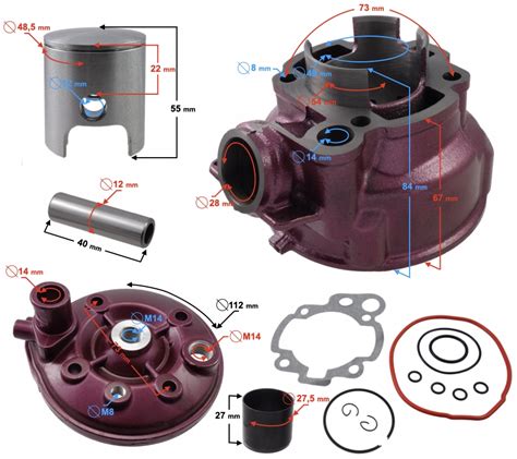 Cylinder i głowica Moretti do motoroweru 2T 90cc AM6 fioletowe RS XS XT