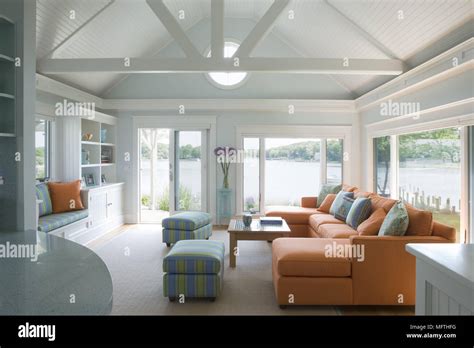 Upholstered Seating In Modern Country Style Sitting Room Stock Photo