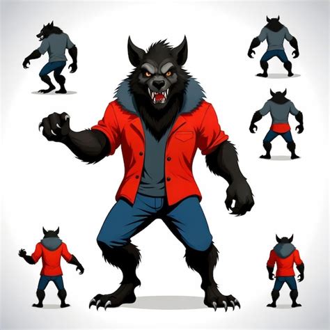 Una Caricatura De Un Lobo Con Una Chaqueta Roja Vector Premium