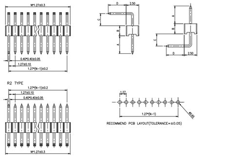 Single Row 12PIN Right Entry 1 27mm Pitch PIN Header