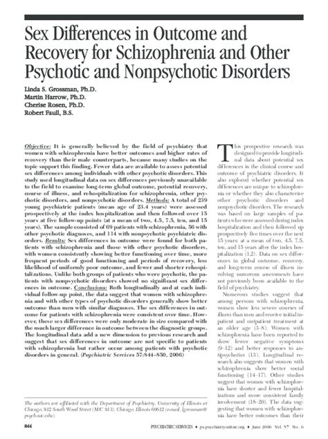 Pdf Sex Differences In Outcome And Recovery For Schizophrenia And Other Psychotic And