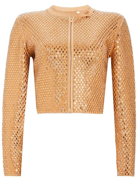 Retroféte Mali Shimmer Zipped Cardigan In Gold Metallic Nude ModeSens