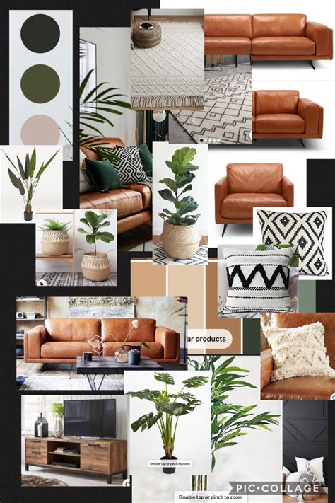 Modern Rustic Boho Living Room Interior Design Mood Board By