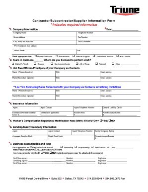 Fillable Online Tmvllc Subcontractor Qualification Information Form Doc