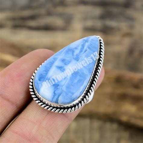 Awesome Oregon Owyhee Blue Opal Ring Statement Ring In Sterling Silver