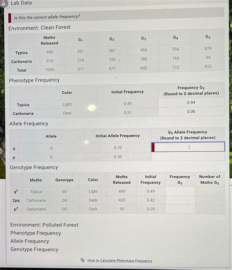 Lab Data S This The Correct Allele Frequency Environment Clean