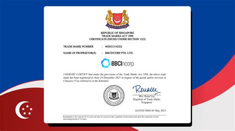 Bbcincorp Pte Ltd Received The Singapore Trademark Certificate