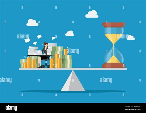 Business Woman With Money And Hourglass On Scales Time Value Or