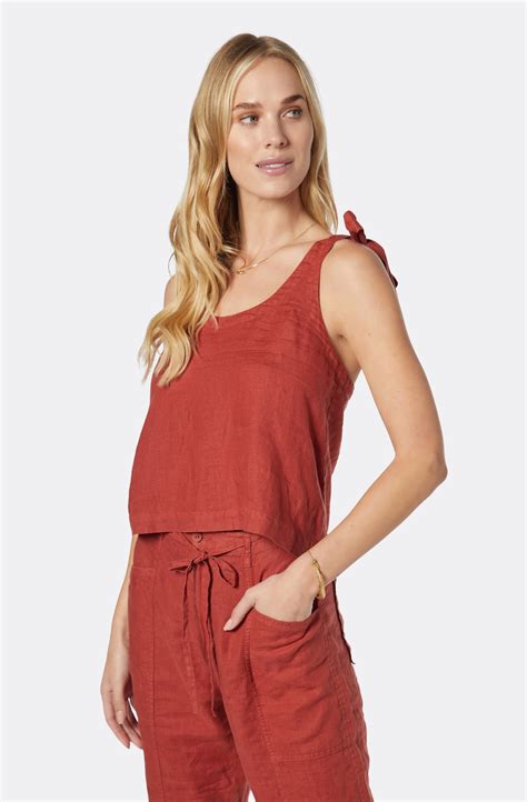 Joie Jina Linen Tie Strap Tank In Red Modesens