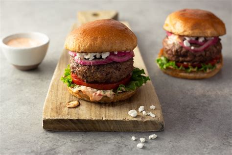 Harissa Lamb Burgers With Feta Pickled Onions My Three Seasons