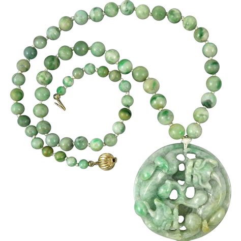 Spectacular Chinese Carved Jade Asian Double Kylin Necklace 23 From