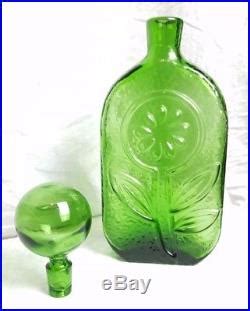 Vintage Mid Century Green Glass Sunflower Decanter Large Bulb Rossini