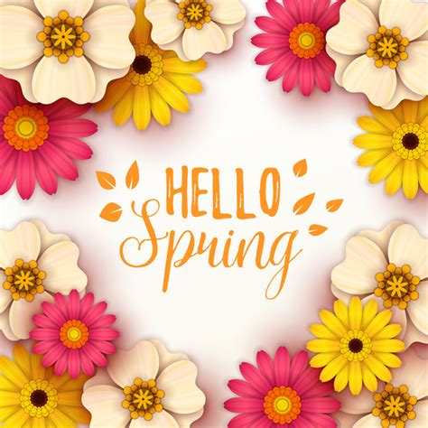 Colored Flower With Hello Spring Background Vectors 08 Free Download