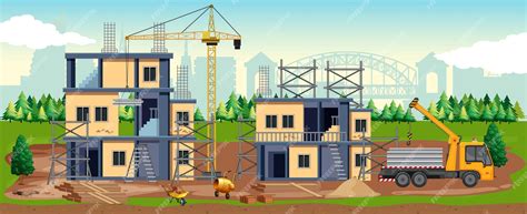 cartoon szene der baustelle premium vektor