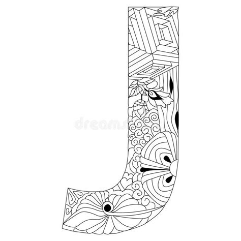 Letter J Coloring Vector Decorative Zentangle Object Stock