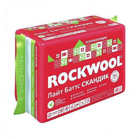 Каменная вата Rockwool Лайт Баттс Скандик, 1200 x 600 x 100 мм, 6 плит ...