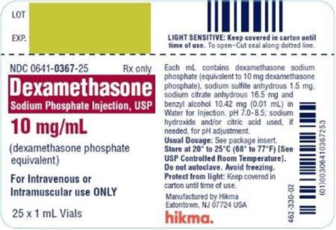 Dexamethasone 10mg Vl 25x1ml Hikma Pharmaceuticals Usa Inc