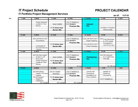 Project Calendar Example