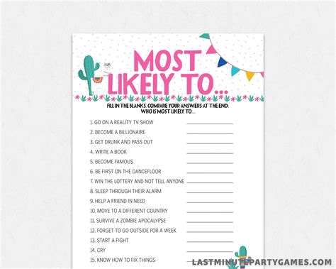 Most Likely To Girls Night Game Girls Night In Activity Etsy