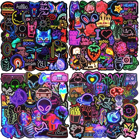 Aufkleber 200 Stück Neon Sticker Set Wasserfeste Vinyl Sticker Decals Coole Graffiti Sticker Für