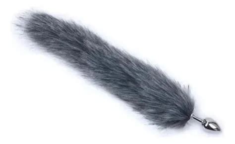 Tap N Anal De Aluminio X Cm Gran Cola De Zorro De Felpa Gris Mercadolibre
