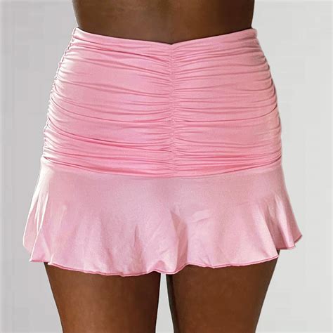 Y2k Skirt Pink Mini Skirt Pink Ruffle Skirt Pleat Depop